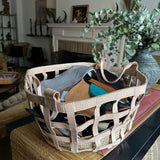Round Woven Basket Natural Veggie Tan