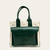 Sac 1 in Kelly Green Leather and Natural Canvas